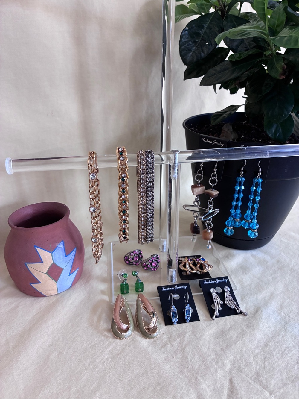 Assorted Fashion Jewelry Earrings and Bracelets - Blue, Gold, Green, Pink